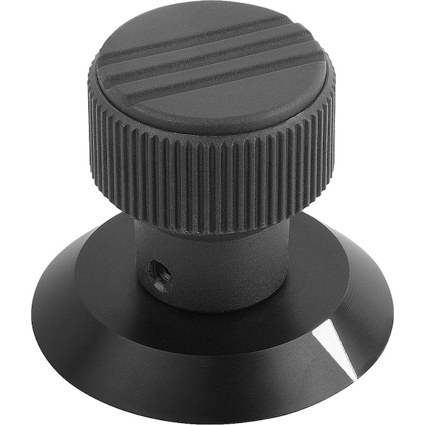 Knurled Knob W Arrow Size:3, D1=34, H=43, D=8, Plastic Black, Comp:Aluminum, Cap:Black